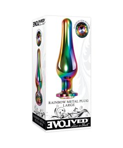 Evolved Rainbow Metal Anal Plug With Rainbow Gemstone Base Large