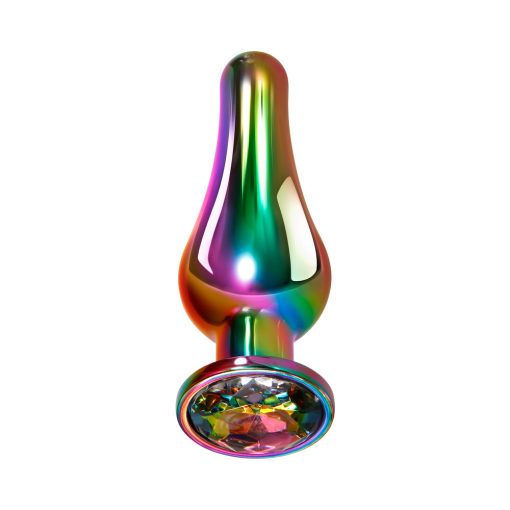 Evolved Rainbow Metal Anal Plug With Rainbow Gemstone Base Large - Image 2