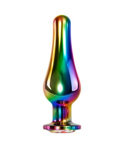 Evolved Rainbow Metal Anal Plug With Rainbow Gemstone Base Large