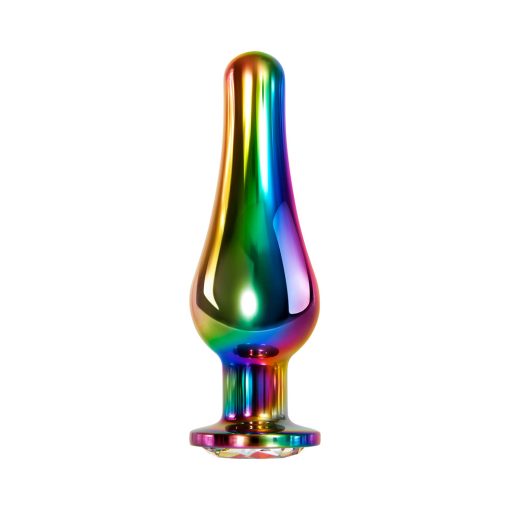 Evolved Rainbow Metal Anal Plug With Rainbow Gemstone Base Large - Image 3