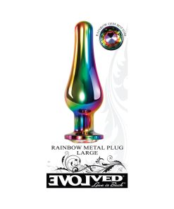 Evolved Rainbow Metal Anal Plug With Rainbow Gemstone Base Large
