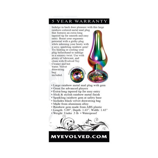 Evolved Rainbow Metal Anal Plug With Rainbow Gemstone Base Large - Image 6