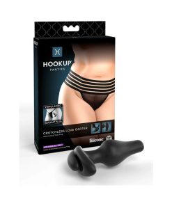 Hookup Panties Crotchless Love Garter With Silicone Anal Plug Black Xl-Xxl