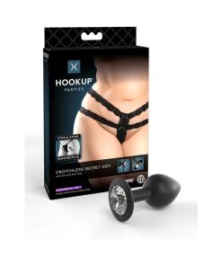Hookup Panties Crotchless Secret Gem With Diamond Silicone Anal Plug Black Xl-Xxl