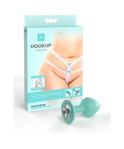 Hookup Panties Crotchless Secret Gem With Diamond Silicone Anal Plug White/Aqua Xl-Xxl