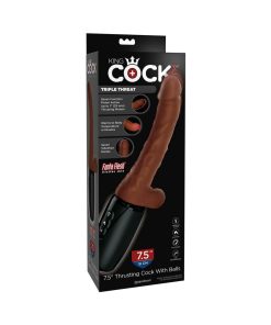 King Cock Plus 7.5 In. Thrusting Cock With Balls Rechargeable Realistic Vibrator Brown