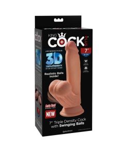King Cock Plus 7 In. Triple Density Cock With Swinging Balls Dildo Tan