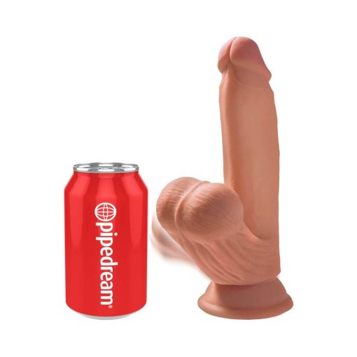 King Cock Plus 7 In. Triple Density Cock With Swinging Balls Dildo Tan - Image 5