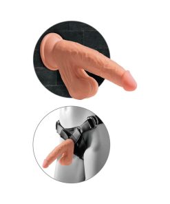 King Cock Plus 7 In. Triple Density Cock With Swinging Balls Dildo Tan