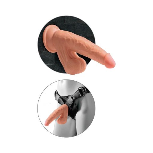 King Cock Plus 7 In. Triple Density Cock With Swinging Balls Dildo Tan - Image 6