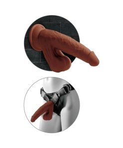 King Cock Plus 8 In. Triple Density Cock With Swinging Balls Dildo Brown