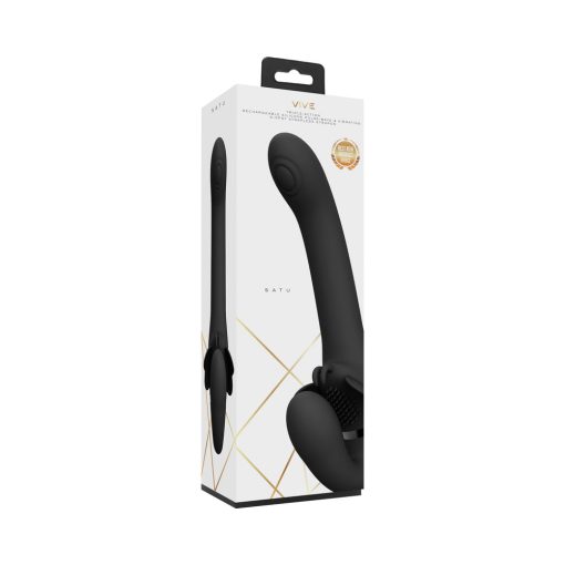 Vive Satu Rechargeable Triple Motor Pulse-Wave Vibrating Silicone Strapless Strap-On Black