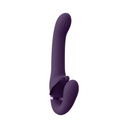 Vive Satu Rechargeable Triple Motor Pulse-Wave Vibrating Silicone Strapless Strap-On Purple - Image 3