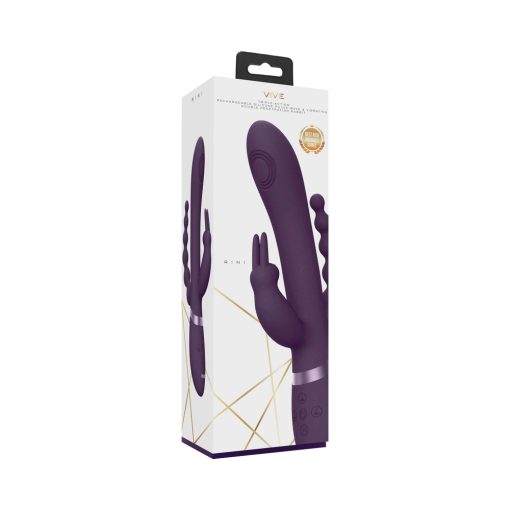 Vive Rini Rechargeable Triple-Motor Pulse-Wave Dual Entry Silicone Rabbit Vibrator Purple