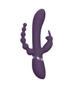 Vive Rini Rechargeable Triple-Motor Pulse-Wave Dual Entry Silicone Rabbit Vibrator Purple