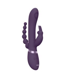 Vive Rini Rechargeable Triple-Motor Pulse-Wave Dual Entry Silicone Rabbit Vibrator Purple