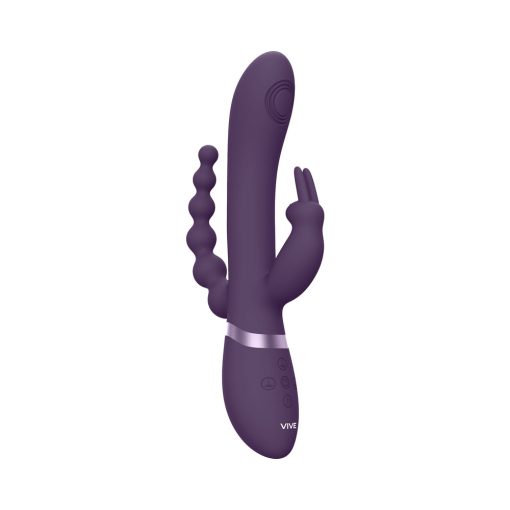 Vive Rini Rechargeable Triple-Motor Pulse-Wave Dual Entry Silicone Rabbit Vibrator Purple - Image 3