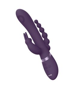 Vive Rini Rechargeable Triple-Motor Pulse-Wave Dual Entry Silicone Rabbit Vibrator Purple