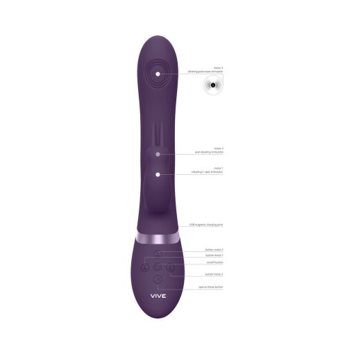 Vive Rini Rechargeable Triple-Motor Pulse-Wave Dual Entry Silicone Rabbit Vibrator Purple - Image 6