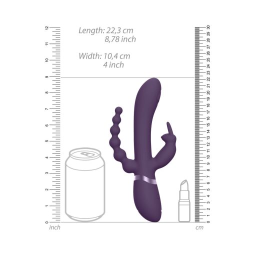 Vive Rini Rechargeable Triple-Motor Pulse-Wave Dual Entry Silicone Rabbit Vibrator Purple - Image 7