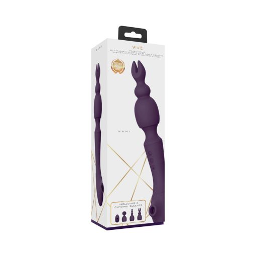 Vive Nami Dual-Ended Pulse Wave & Vibrating Wand With Interchangeable Sleeves Purple