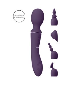 Vive Nami Dual-Ended Pulse Wave & Vibrating Wand With Interchangeable Sleeves Purple