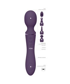 Vive Nami Dual-Ended Pulse Wave & Vibrating Wand With Interchangeable Sleeves Purple