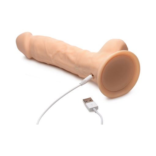 Curve Toys Fleshstixxx Rechargeable 8 In. Posable Vibrating Dildo With Balls & Suction Cup Beige - Image 10