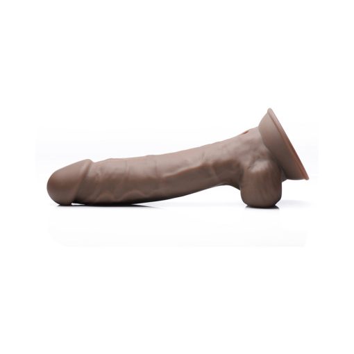 Curve Toys Fleshstixxx Rechargeable 8 In. Posable Vibrating Dildo With Balls & Suction Cup Brown - Image 3