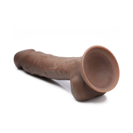 Curve Toys Fleshstixxx Rechargeable 8 In. Posable Vibrating Dildo With Balls & Suction Cup Brown - Image 4