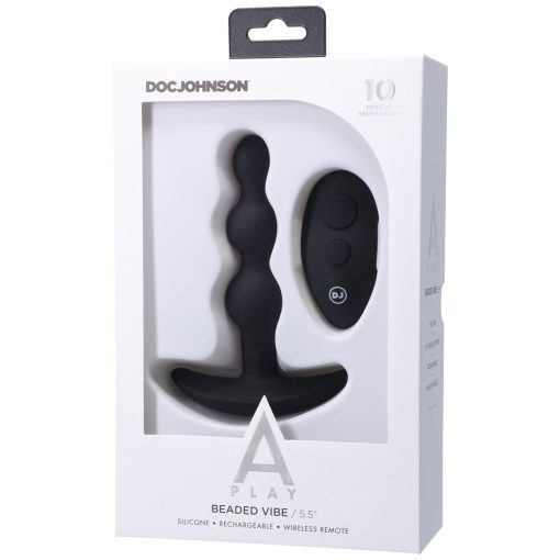A-Play Beaded Vibe Rechargeable Silicone Anal Plug With Remote Black - Image 4