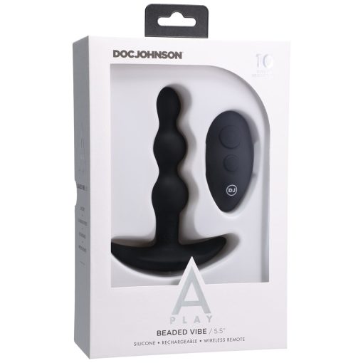 A-Play Beaded Vibe Rechargeable Silicone Anal Plug With Remote Black - Image 5