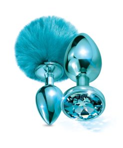 Nixie Metal Butt Plug Set Pom Pom And Jewel-Inlaid Metallic Blue