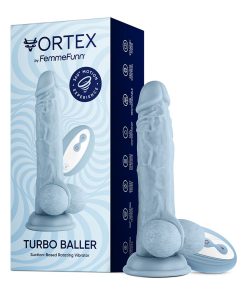 Femmefunn Vortex Turbo Baller 2.0 8.25 In. Vibrating Rotating Dildo Light Blue