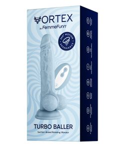 Femmefunn Vortex Turbo Baller 2.0 8.25 In. Vibrating Rotating Dildo Light Blue