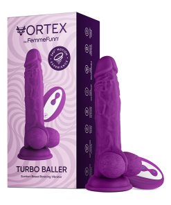Femmefunn Vortex Turbo Baller 2.0 8.25 In. Vibrating Rotating Dildo Purple