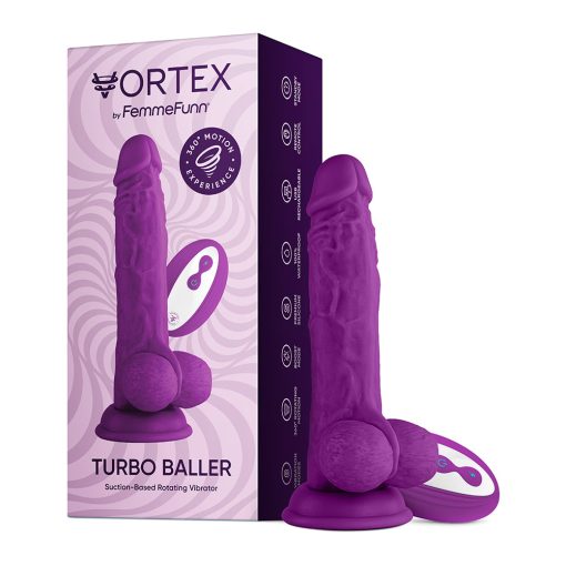 Femmefunn Vortex Turbo Baller 2.0 8.25 In. Vibrating Rotating Dildo Purple