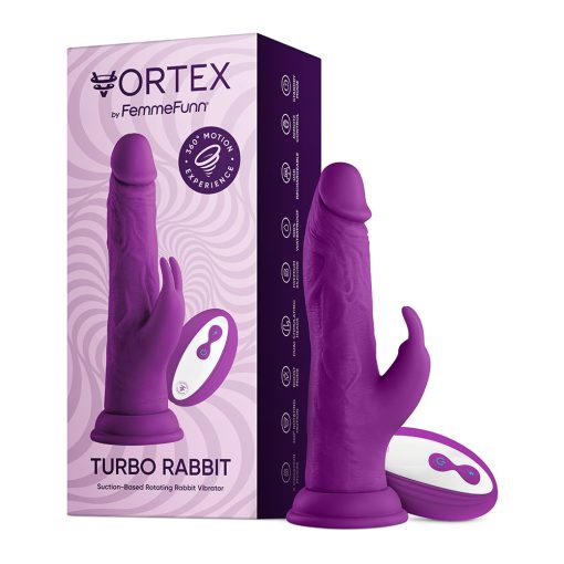 Femmefunn Vortex Turbo Rabbit 2.0 8 In. Dual Stimulation Vibrating Dildo Purple
