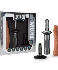 Blush Lock On Karbonite Realistic 7.75 In. Dildo With Handle & Suction Cup Adapter 3-Piece Kit Tan