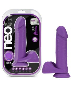 Neo Elite 8 In. Silicone Dual Density Dildo With Balls Neon Purple