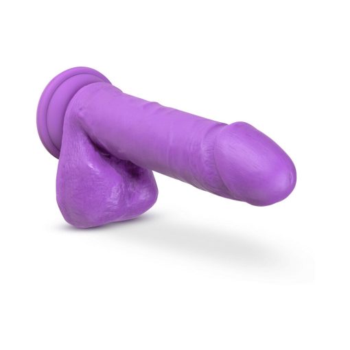Neo Elite 8 In. Silicone Dual Density Dildo With Balls Neon Purple - Image 4