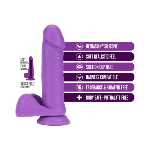 Neo Elite 8 In. Silicone Dual Density Dildo With Balls Neon Purple - Image 5