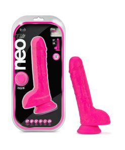 Neo Elite 9 In. Silicone Dual Density Dildo With Balls Neon Pink