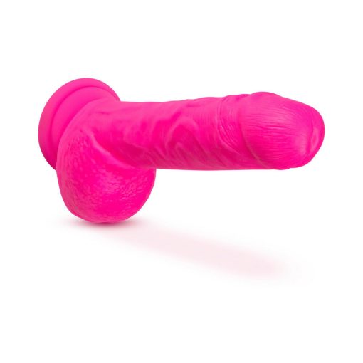 Neo Elite 9 In. Silicone Dual Density Dildo With Balls Neon Pink - Image 4
