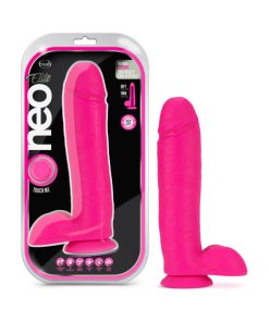 Neo Elite 10 In. Silicone Dual Density Dildo With Balls Neon Pink