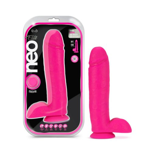 Neo Elite 10 In. Silicone Dual Density Dildo With Balls Neon Pink
