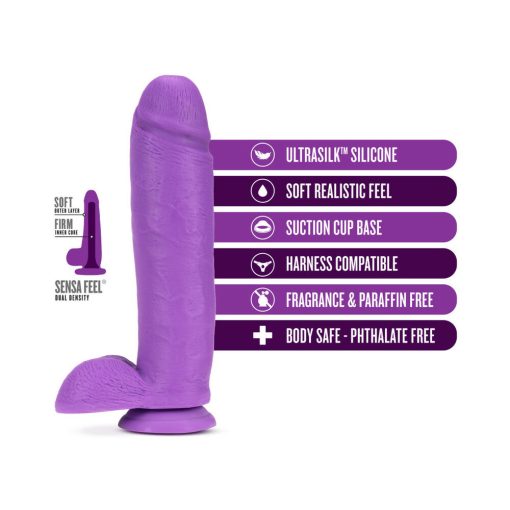 Neo Elite 10 In. Silicone Dual Density Dildo With Balls & Suction Cup Neon Purple - Image 5