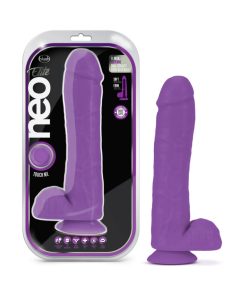 Neo Elite 11 In. Silicone Dual Density Dildo With Balls Neon Purple