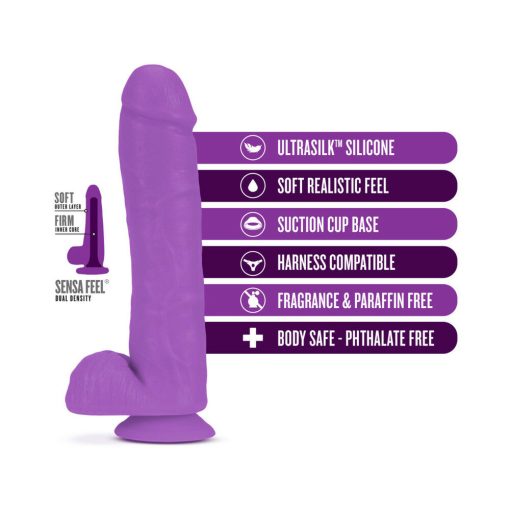 Neo Elite 11 In. Silicone Dual Density Dildo With Balls Neon Purple - Image 5