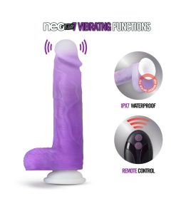 Neo Elite Encore 8 In. Silicone Vibrating Dildo With Balls Purple